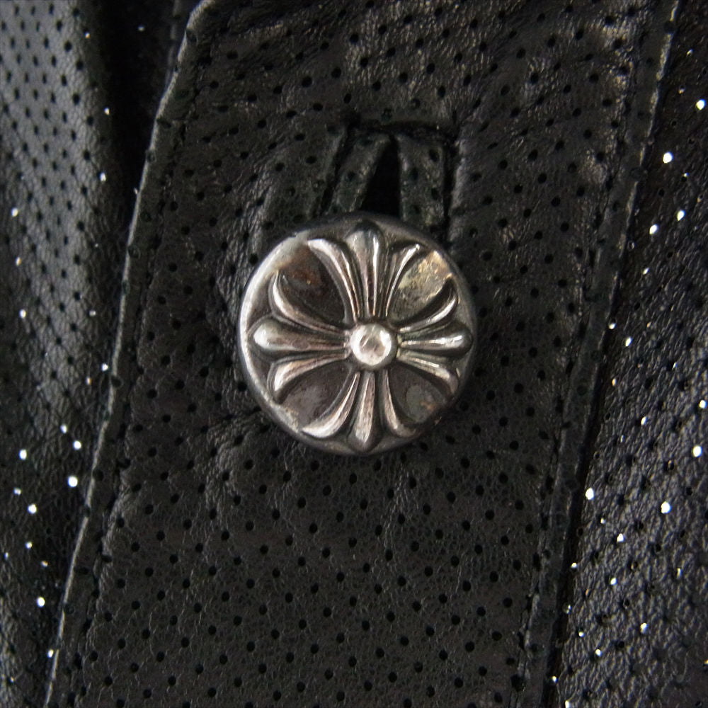 CHROME HEARTS クロムハーツ（原本無） クロスボールボタン パンチングレザー  ノースリーブ シャツ ベスト ブラック系 S【中古】