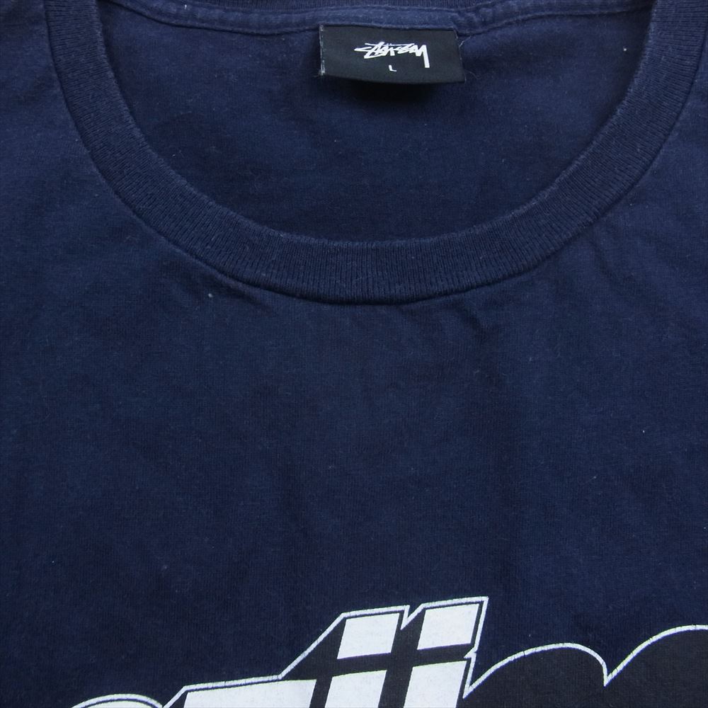 STUSSY ステューシー ロゴ プリント 半袖 Tシャツ ネイビー系 L【中古】