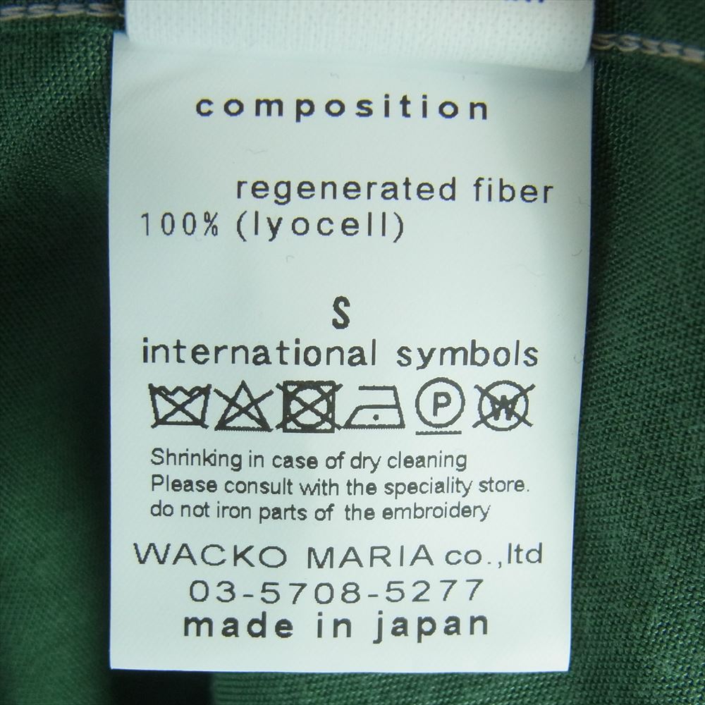 WACKO MARIA ワコマリア ロゴ刺繍 リヨセル オープンカラー 長袖 シャツ 日本製 グリーン系 S【中古】