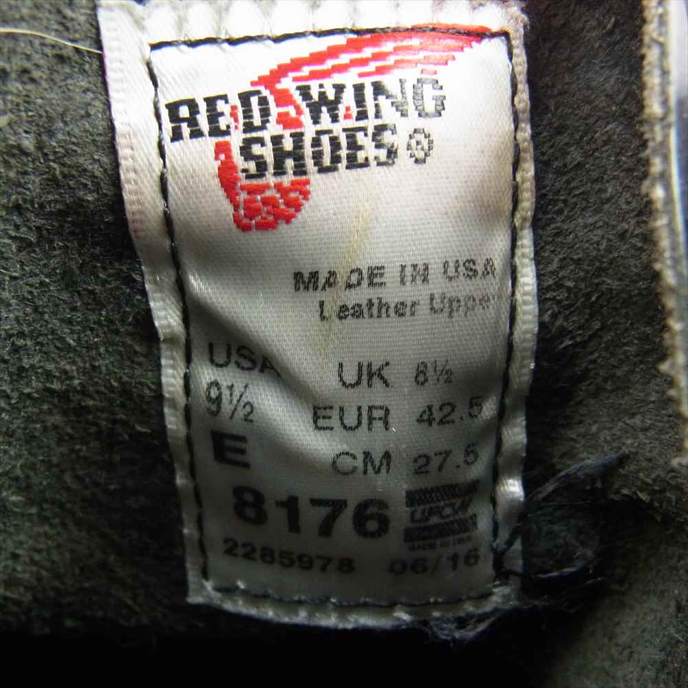 RED WING レッドウィング 8176 Classic Work 6inch Moc toe Lug sole クラシック ワーク 6インチ モックトゥ ラグソール 茶芯 レースアップ ブーツ ブラック系 9 1/2 E【中古】