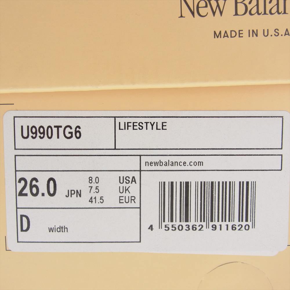 NEW BALANCE ニューバランス U990TG6 Made in USA 990 v6 TG6 ローカット スニーカー グレー系 26cm【極上美品】【中古】