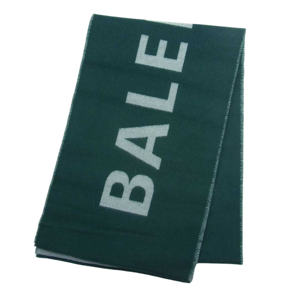 BALENCIAGA バレンシアガ 国内正規品 イタリア製 ウール ロゴ マフラー ストール グリーン系【中古】