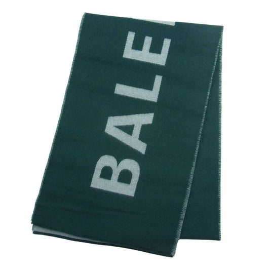 BALENCIAGA バレンシアガ 国内正規品 イタリア製 ウール ロゴ マフラー ストール グリーン系【中古】