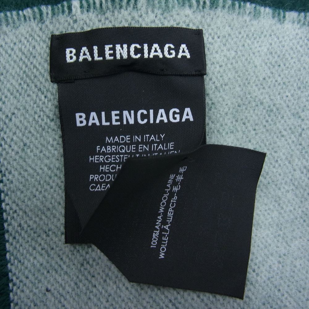 BALENCIAGA バレンシアガ 国内正規品 イタリア製 ウール ロゴ マフラー ストール グリーン系【中古】