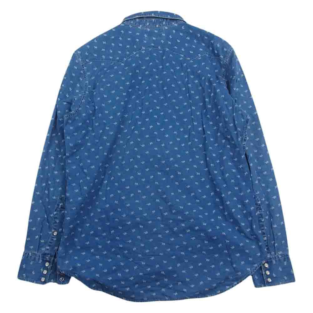 RRL ダブルアールエル 総柄 ロゴ デニム ウエスタン 長袖 シャツ インディゴブルー系 L【中古】