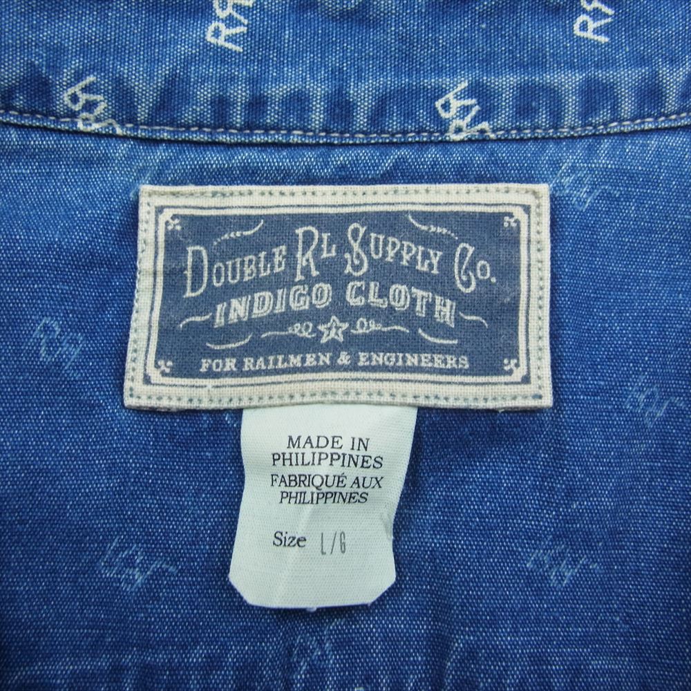 RRL ダブルアールエル 総柄 ロゴ デニム ウエスタン 長袖 シャツ インディゴブルー系 L【中古】