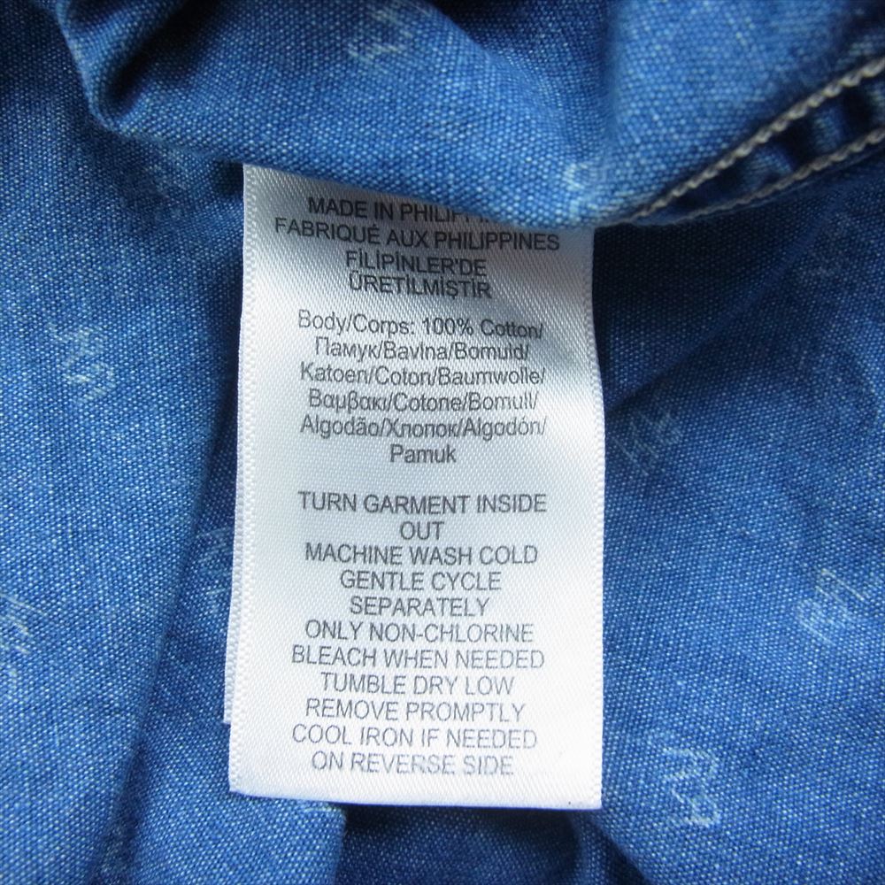 RRL ダブルアールエル 総柄 ロゴ デニム ウエスタン 長袖 シャツ インディゴブルー系 L【中古】