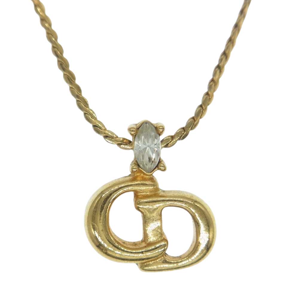 Christian Dior クリスチャンディオール ヴィンテージ CDロゴ カラーストーン付 ゴールドGP ネックレス ペンダント ゴールド系【中古】