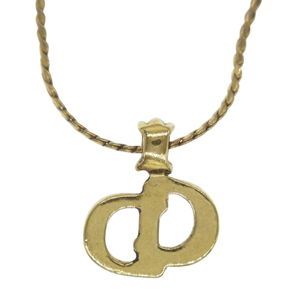 Christian Dior クリスチャンディオール ヴィンテージ CDロゴ カラーストーン付 ゴールドGP ネックレス ペンダント ゴールド系【中古】