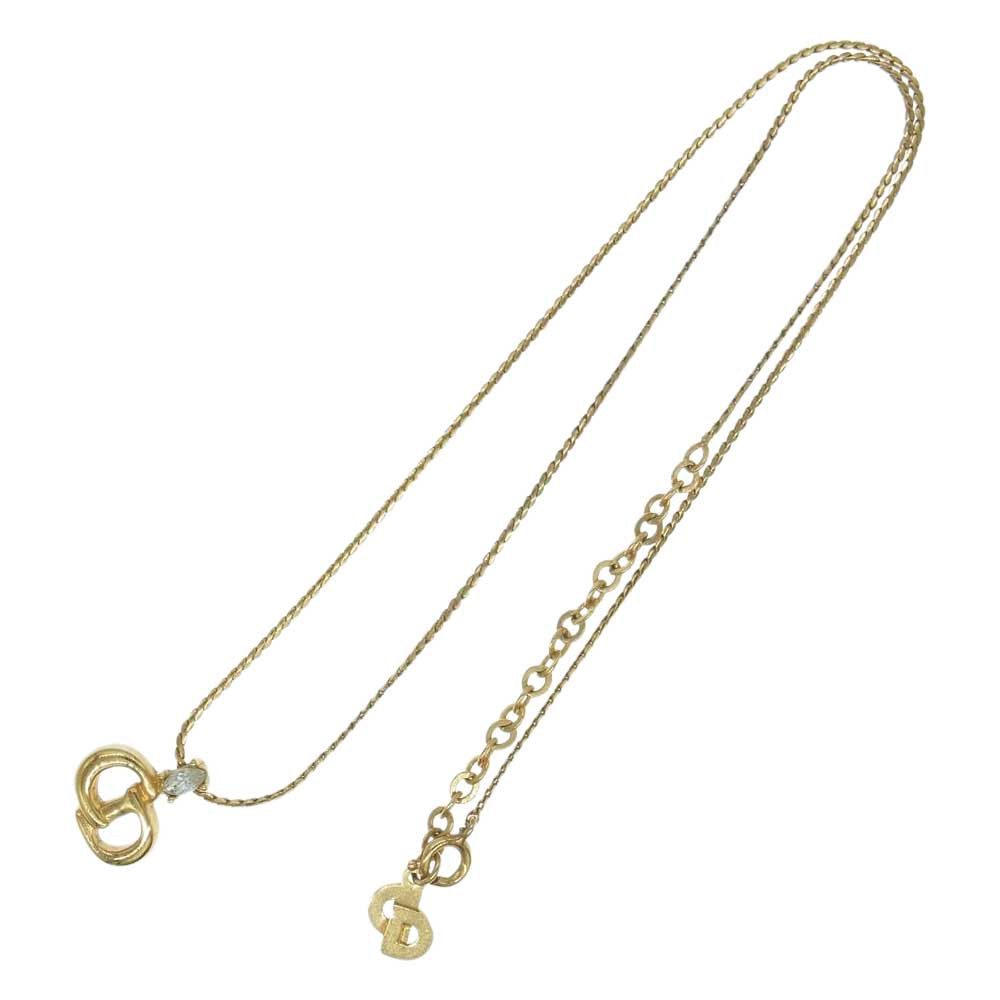 Christian Dior クリスチャンディオール ヴィンテージ CDロゴ カラーストーン付 ゴールドGP ネックレス ペンダント ゴールド系【中古】