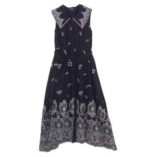 GRACE CONTINENTAL グレースコンチネンタル GRACE CONTINENTAL グレースコンチネンタル 襟付 フラワー 刺繍 ワンピース ブラック系 36【中古】