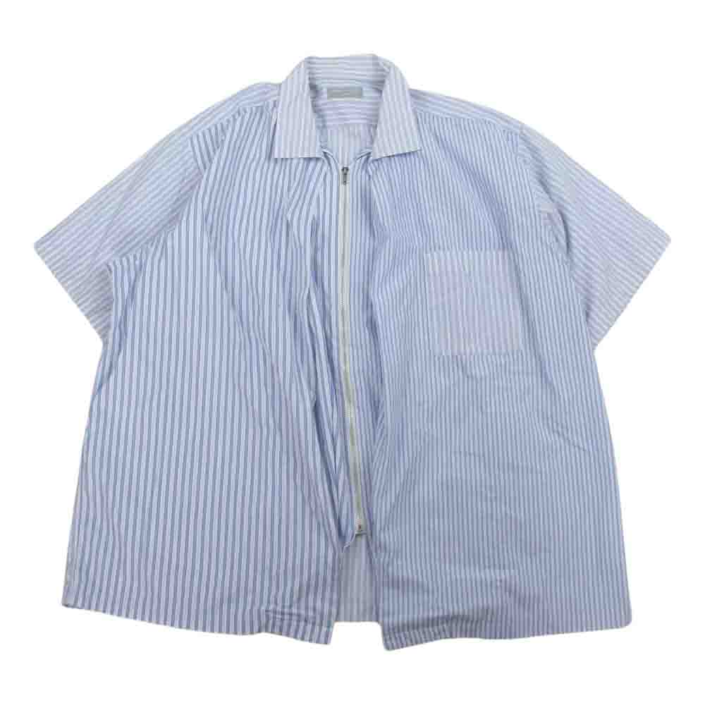 COMME des GARCONS HOMME コムデギャルソンオム センタープリーツ ジップ ストライプ 半袖 シャツ ブルー系【中古】