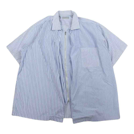 COMME des GARCONS HOMME コムデギャルソンオム センタープリーツ ジップ ストライプ 半袖 シャツ ブルー系【中古】