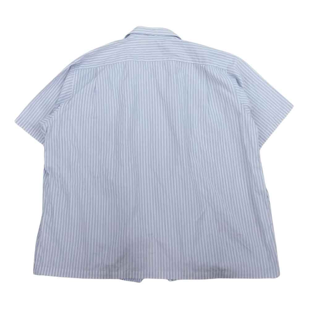 COMME des GARCONS HOMME コムデギャルソンオム センタープリーツ ジップ ストライプ 半袖 シャツ ブルー系【中古】