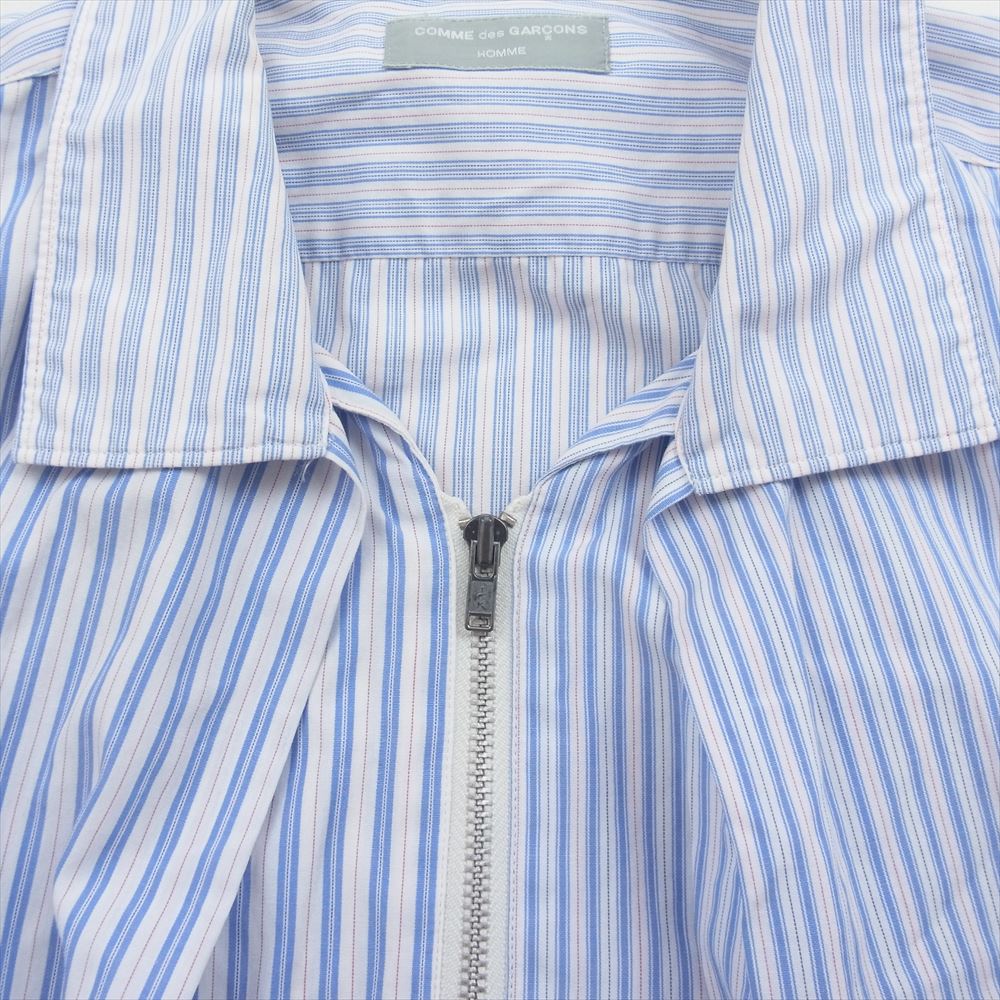 COMME des GARCONS HOMME コムデギャルソンオム センタープリーツ ジップ ストライプ 半袖 シャツ ブルー系【中古】