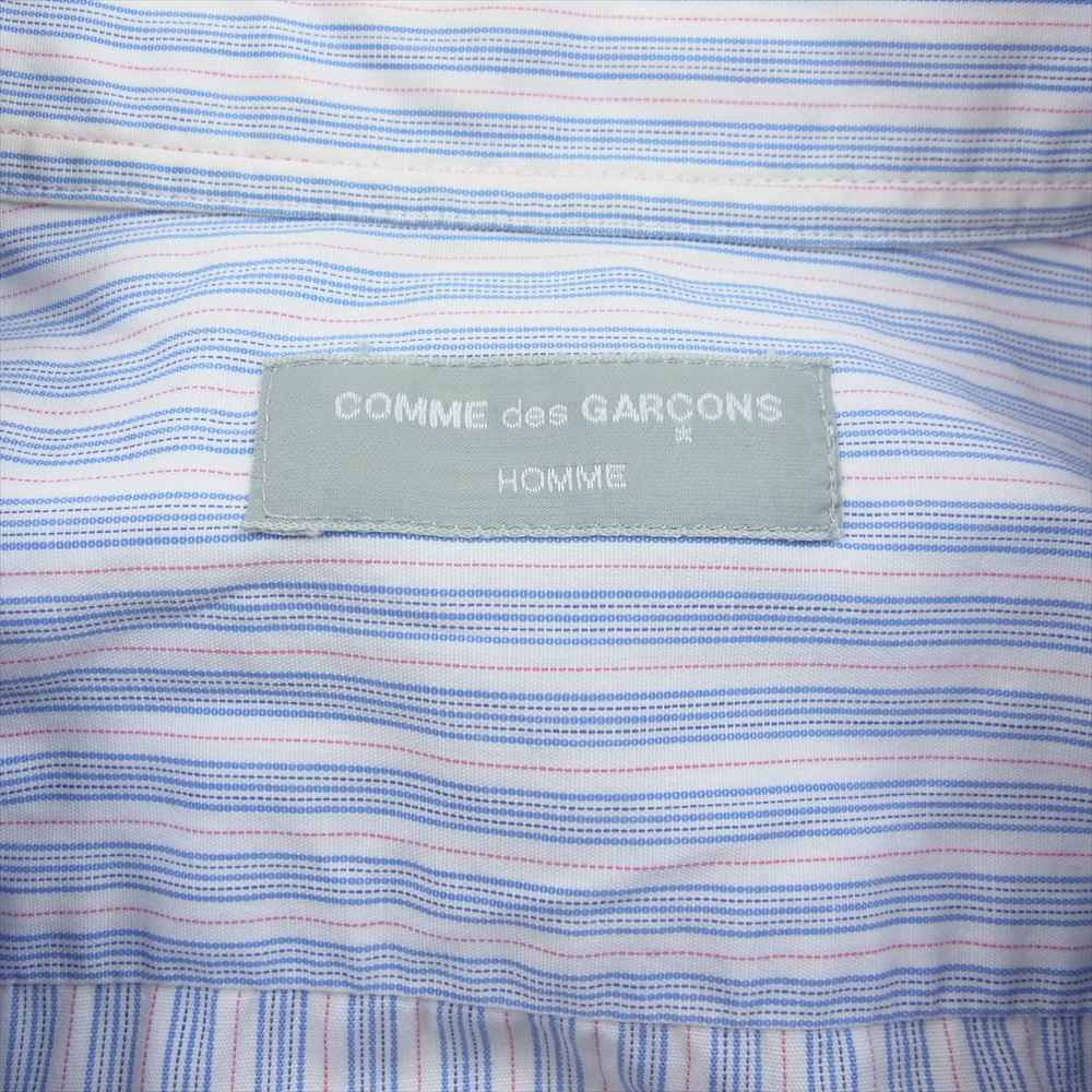 COMME des GARCONS HOMME コムデギャルソンオム センタープリーツ ジップ ストライプ 半袖 シャツ ブルー系【中古】