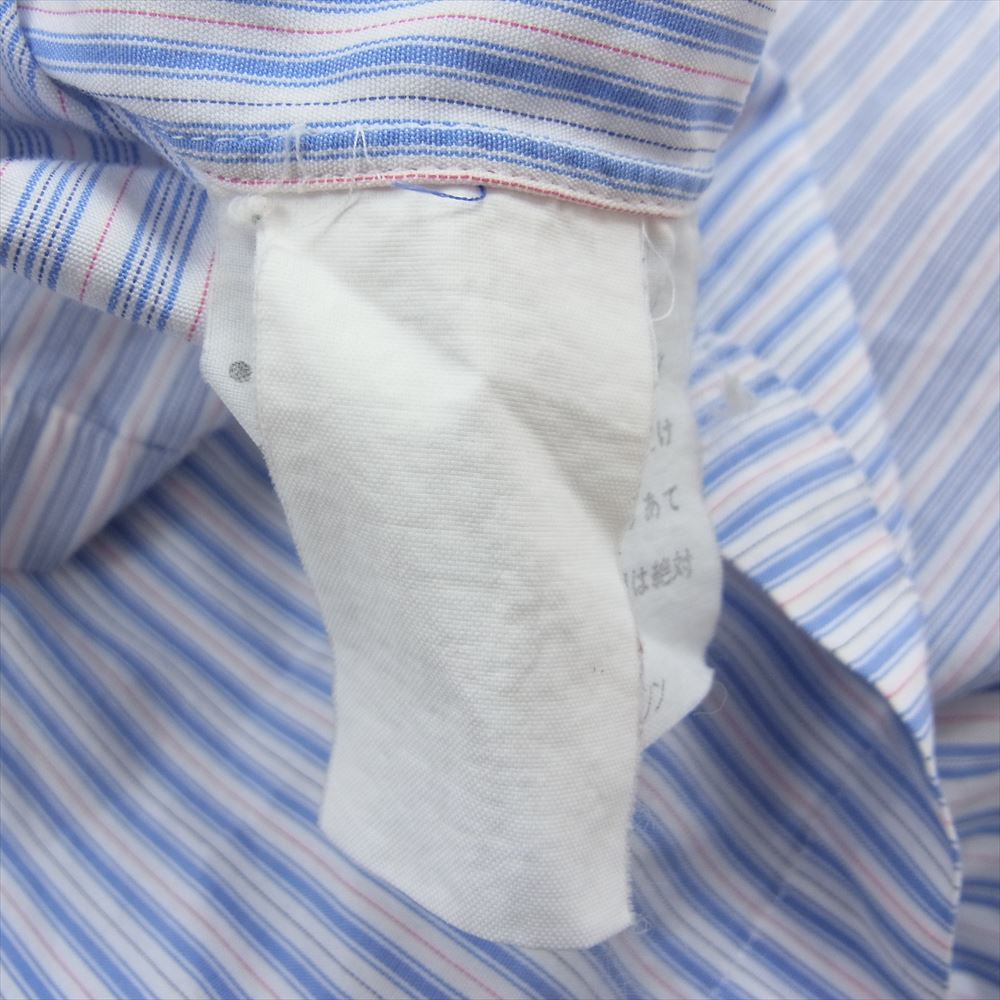 COMME des GARCONS HOMME コムデギャルソンオム センタープリーツ ジップ ストライプ 半袖 シャツ ブルー系【中古】