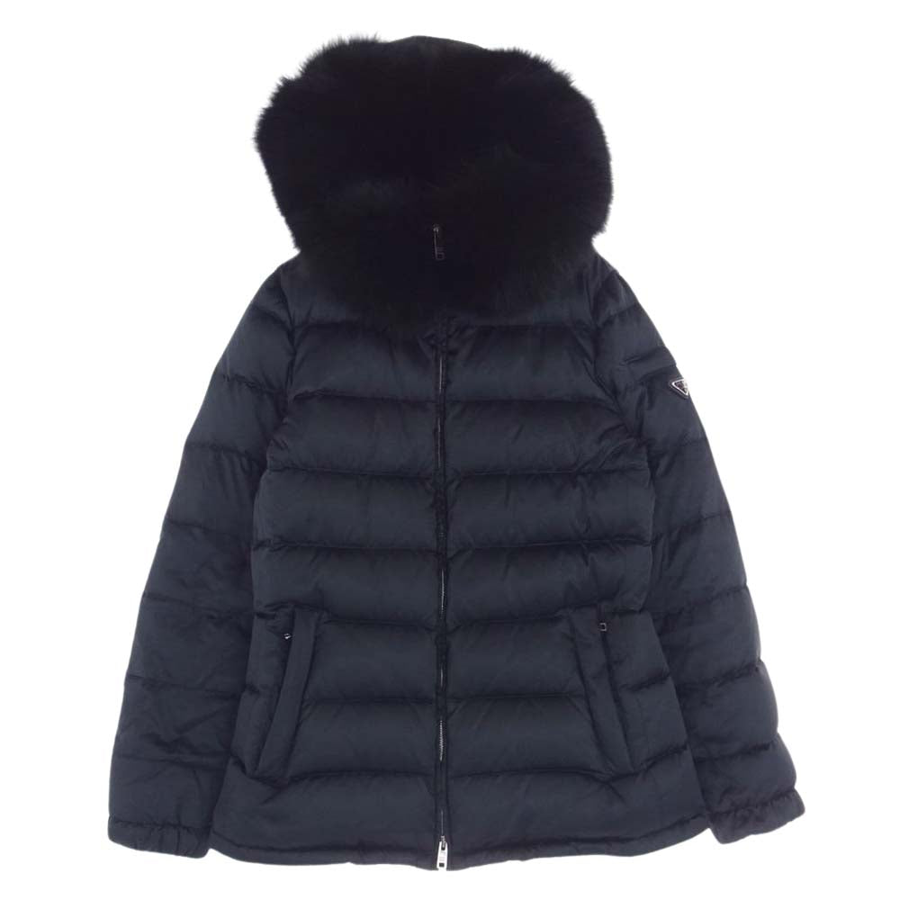 PRADA プラダ 28G060 R152 ROK 国内正規品 三角 トライアングル ロゴ プレート ファー ダウン ジャケット ネイビー系 42【中古】