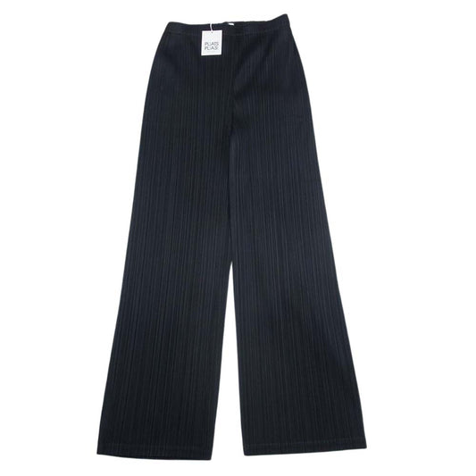 PLEATS PLEASE プリーツプリーズ イッセイミヤケ 細プリーツ ワイド ストレート パンツ ブラック系 5【極上美品】【中古】