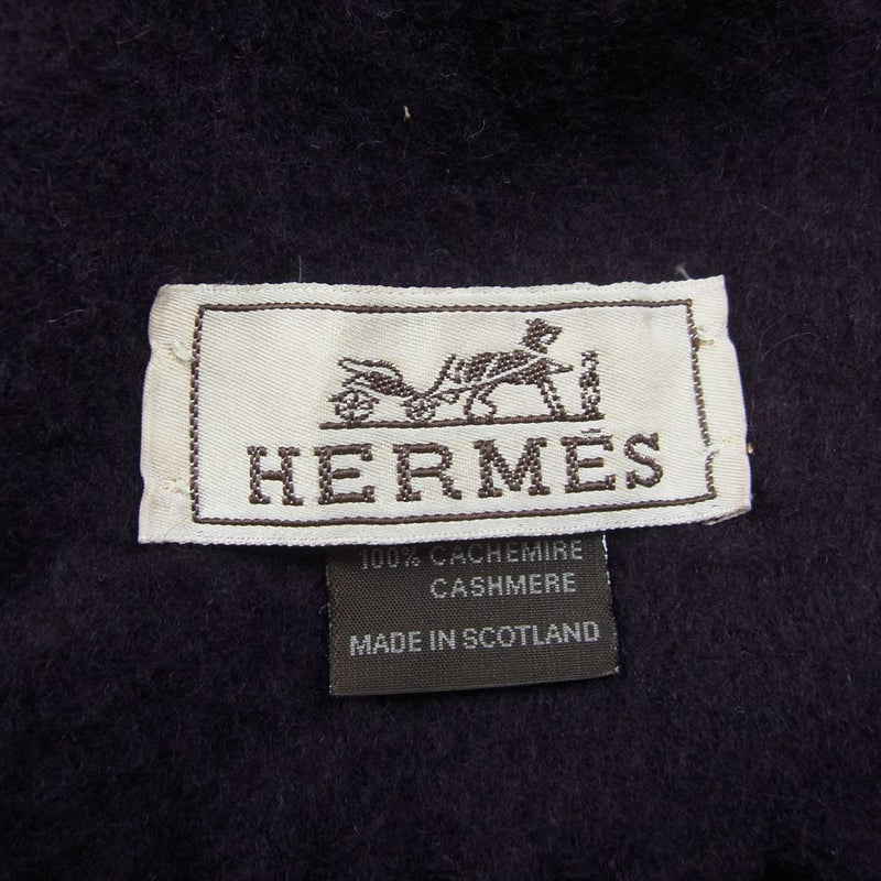 HERMES エルメス スコットランド製 カシミヤ100％ フリンジ マフラー パープル系【中古】