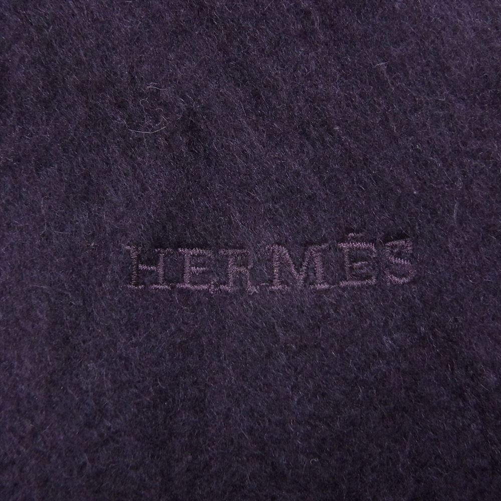 HERMES エルメス スコットランド製 カシミヤ100％ フリンジ マフラー パープル系【中古】