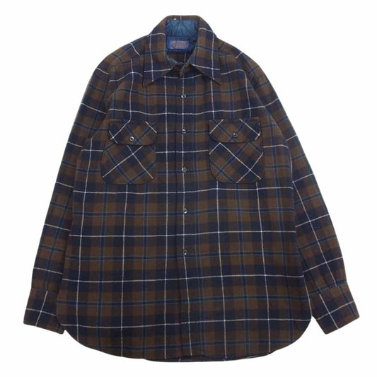 PENDLETON ペンドルトン 70s ウール チェック シャツ ブラウン系 ネイビー系 L【中古】