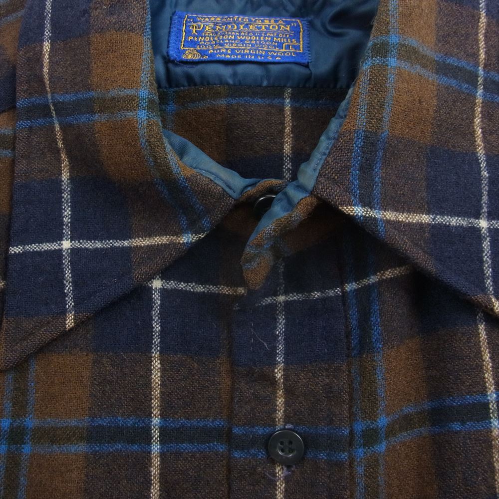 PENDLETON ペンドルトン 70s ウール チェック シャツ ブラウン系 ネイビー系 L【中古】