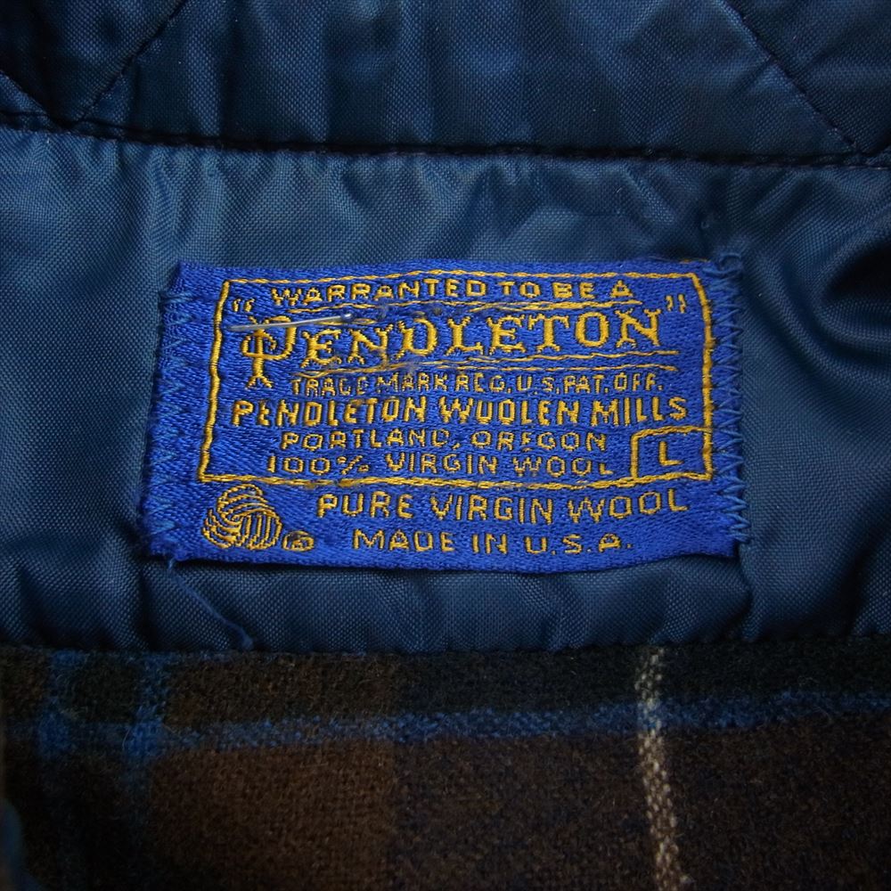 PENDLETON ペンドルトン 70s ウール チェック シャツ ブラウン系 ネイビー系 L【中古】