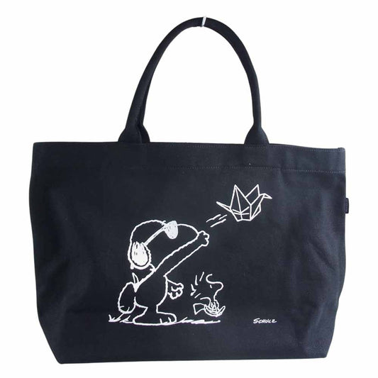1piu1uguale3 ウノピュウノウグァーレトレ × PEANUTS ピーナッツSNOOPY スヌーピー プリント キャンバス トート バッグ  ブラック系【中古】