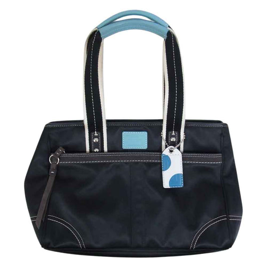 COACH コーチ J0894-F11993 ハンプトンズ ウィークエンド ナイロン レザー キーチャーム付き トートバッグ ブラック系【美品】【中古】