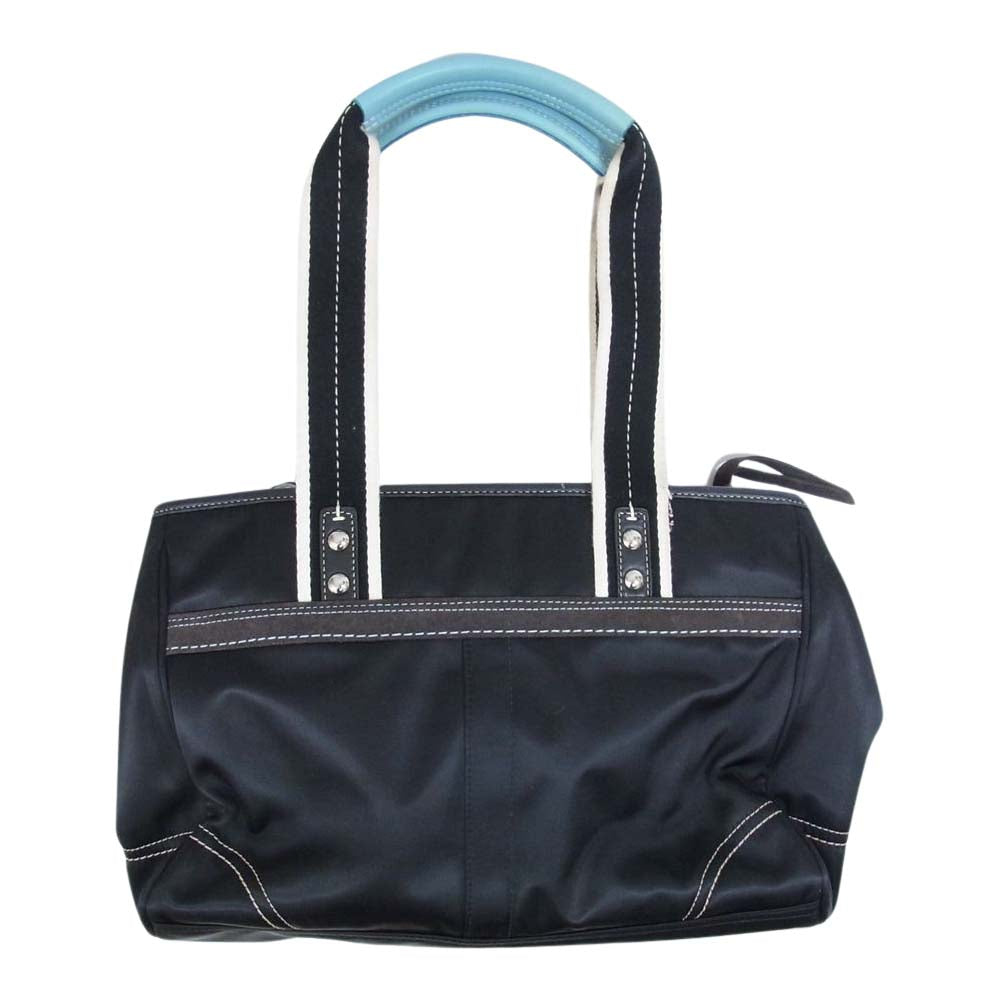 COACH コーチ J0894-F11993 ハンプトンズ ウィークエンド ナイロン レザー キーチャーム付き トートバッグ ブラック系【美品】【中古】