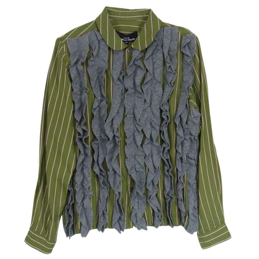 tricot COMME des GARCONS トリココムデギャルソン AD2000 TB-07004M アーカイブ ストライプ ラウンドカラー 長袖 シャツ グリーン系 M【中古】