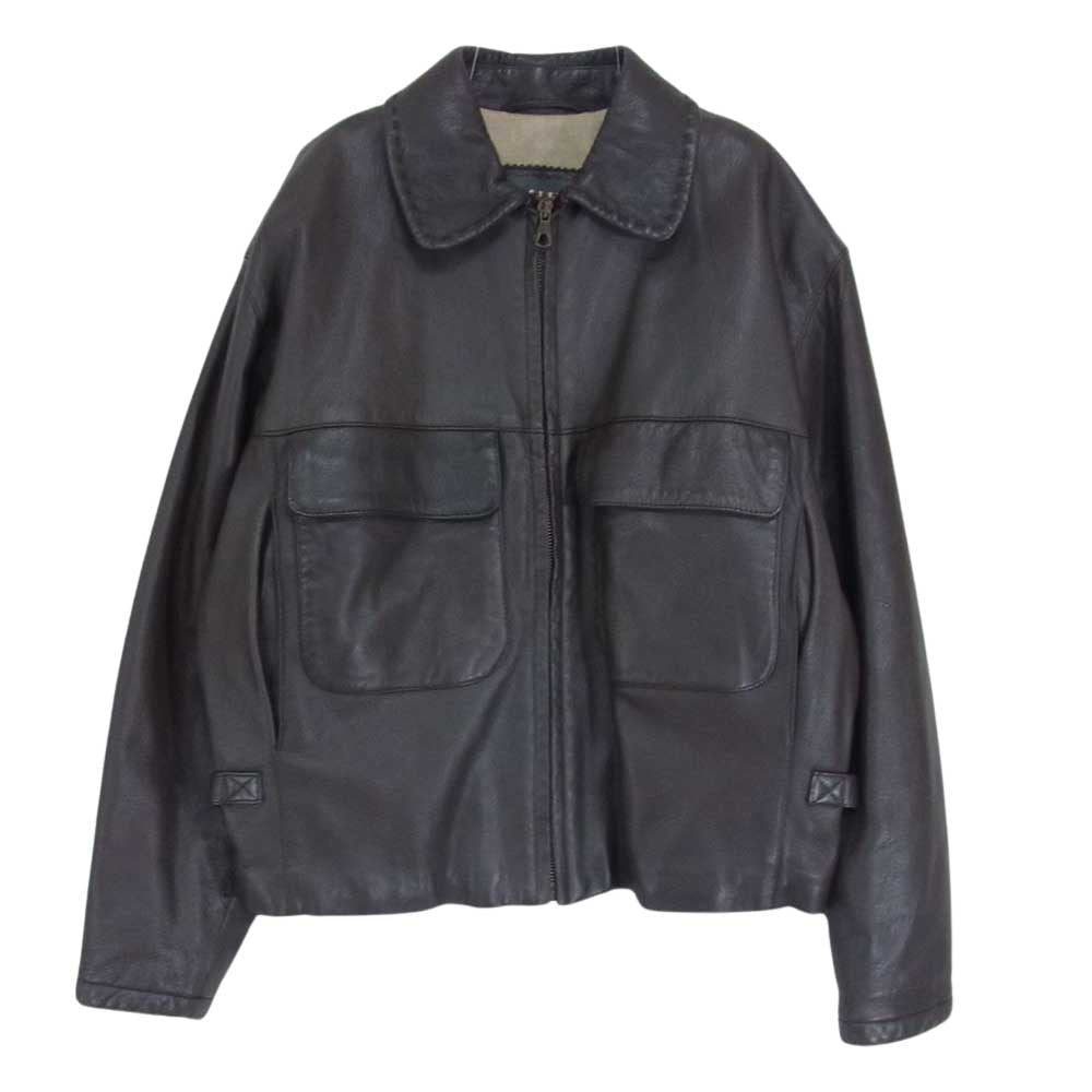 BALLY バリー ビッグポケット ラウンドカラー レザー ジップアップ ジャケット ブラウン系 38【中古】