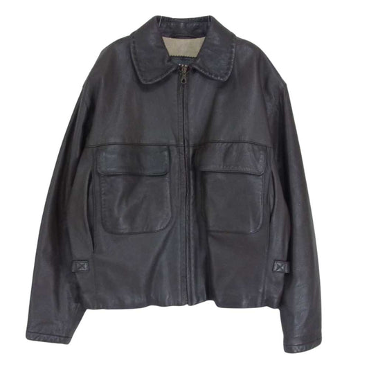 BALLY バリー ビッグポケット ラウンドカラー レザー ジップアップ ジャケット ブラウン系 38【中古】