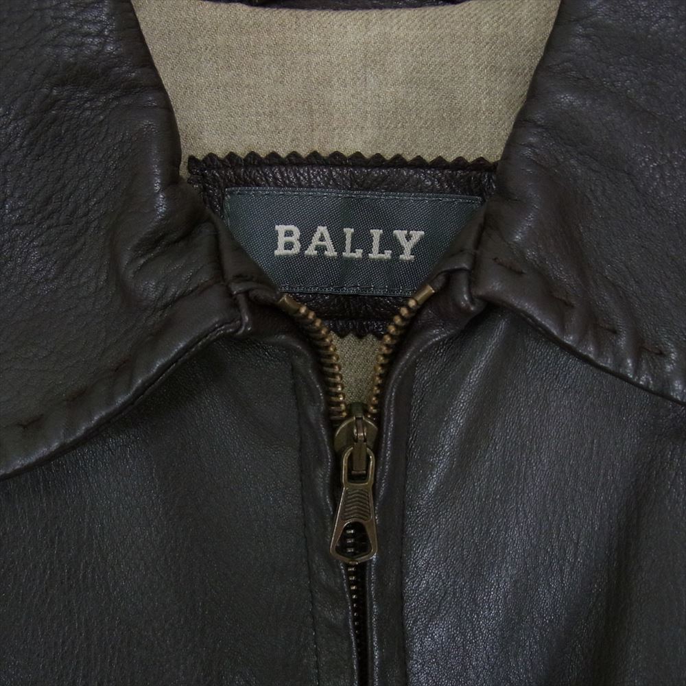 BALLY バリー ビッグポケット ラウンドカラー レザー ジップアップ ジャケット ブラウン系 38【中古】