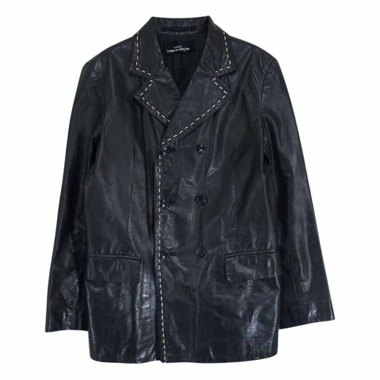 tricot COMME des GARCONS トリココムデギャルソン TJ-070150 カウレザー 牛革 ステッチデザイン ダブルブレスト ジャケット ブラック系 サイズ表記無【中古】