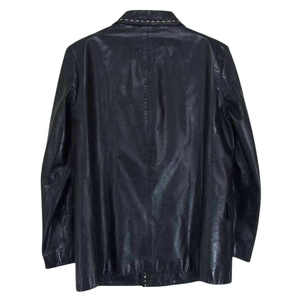 tricot COMME des GARCONS トリココムデギャルソン TJ-070150 カウレザー 牛革 ステッチデザイン ダブルブレスト ジャケット ブラック系 サイズ表記無【中古】