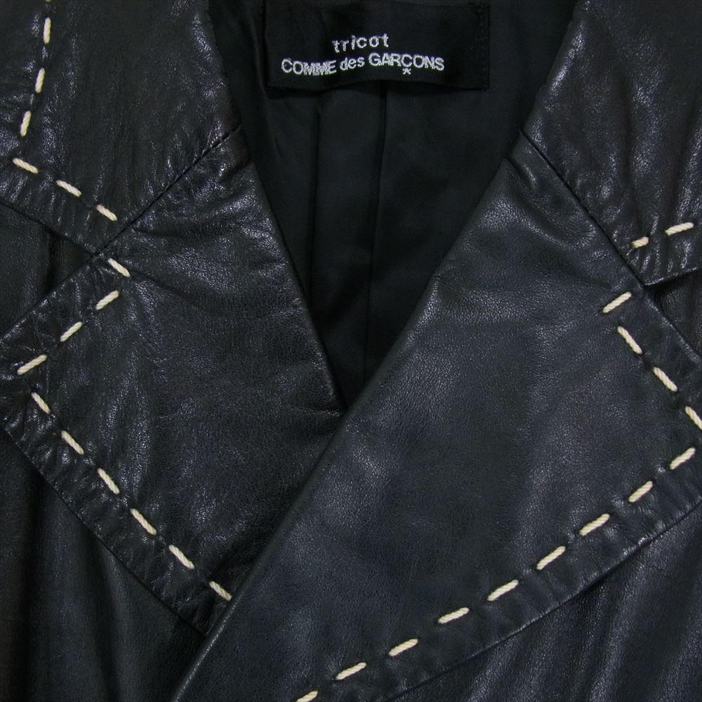 tricot COMME des GARCONS トリココムデギャルソン TJ-070150 カウレザー 牛革 ステッチデザイン ダブルブレスト ジャケット ブラック系 サイズ表記無【中古】