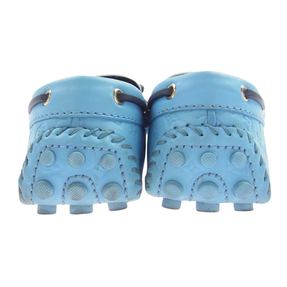 LOUIS VUITTON ルイ・ヴィトン ND1106 イタリア製 モノグラム レザー ドライビング シューズ ホワイト系 ライトブルー系 L38【中古】