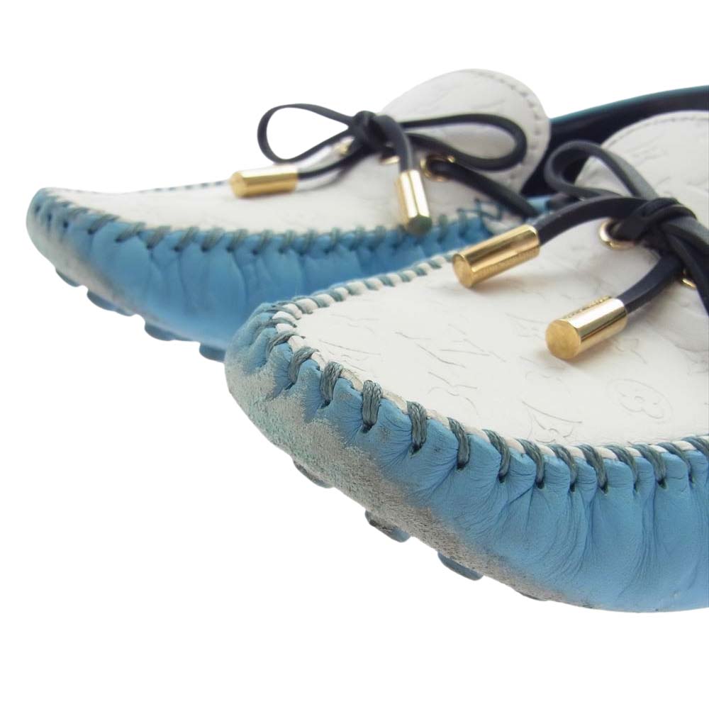 LOUIS VUITTON ルイ・ヴィトン ND1106 イタリア製 モノグラム レザー ドライビング シューズ ホワイト系 ライトブルー系 L38【中古】