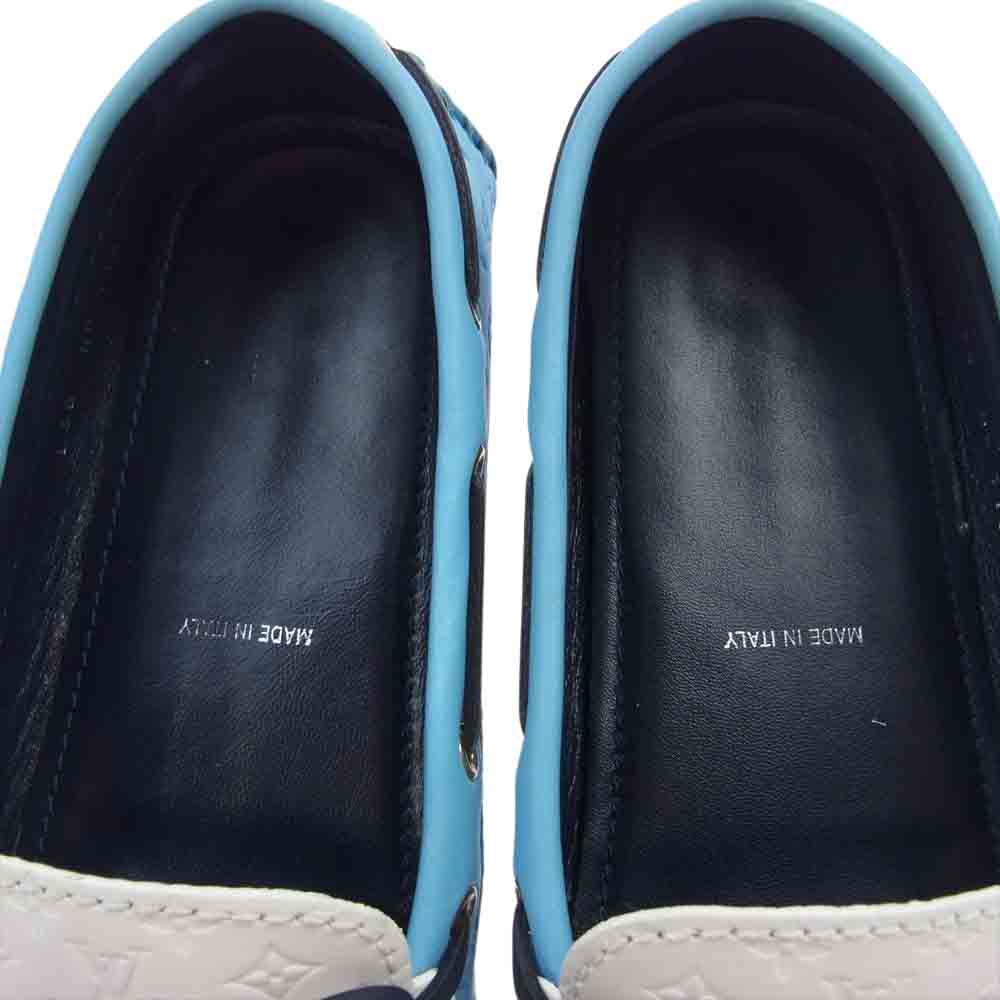 LOUIS VUITTON ルイ・ヴィトン ND1106 イタリア製 モノグラム レザー ドライビング シューズ ホワイト系 ライトブルー系 L38【中古】