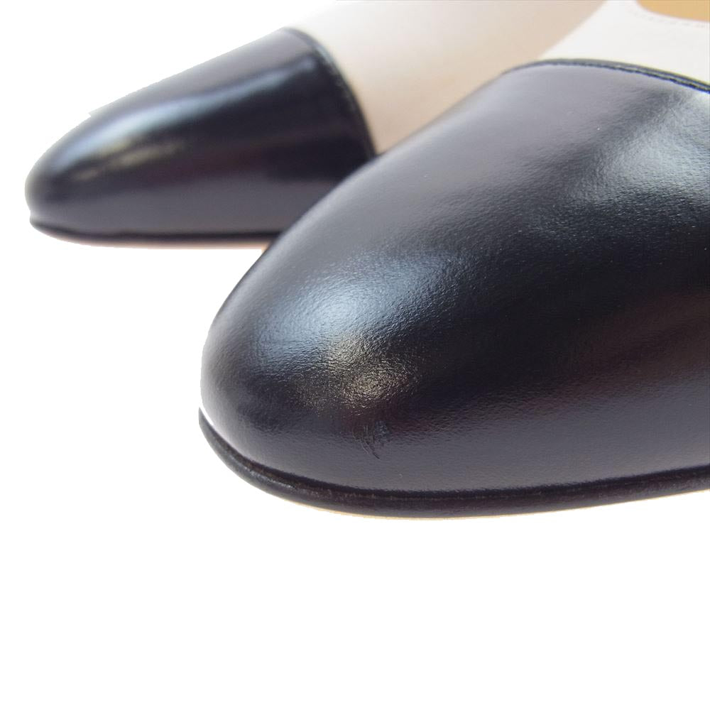 CHANEL シャネル A G31318 イタリア製 ココマーク付 2トーン スリングバック シューズ ヒール パンプス レザー オフホワイト系 ブラック系 37 1/2C【中古】