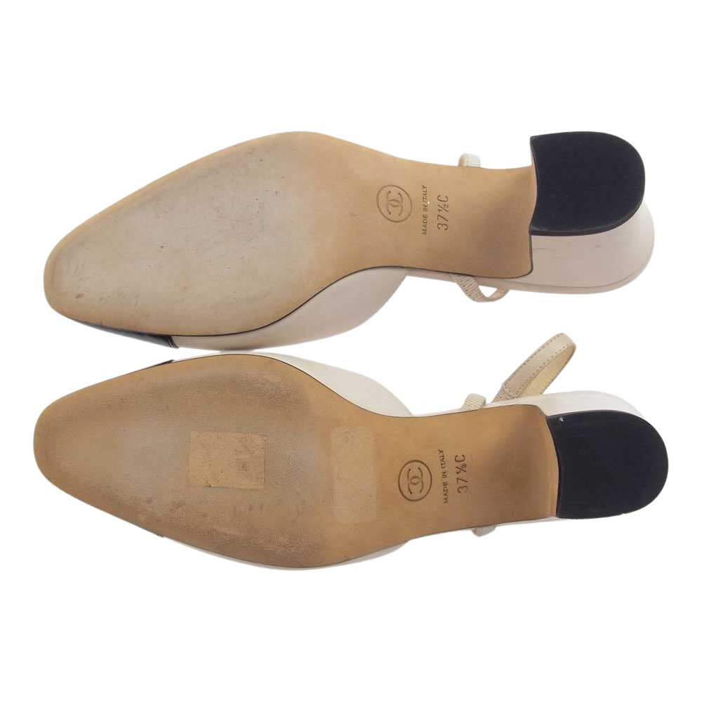 CHANEL シャネル A G31318 イタリア製 ココマーク付 2トーン スリングバック シューズ ヒール パンプス レザー オフホワイト系 ブラック系 37 1/2C【中古】