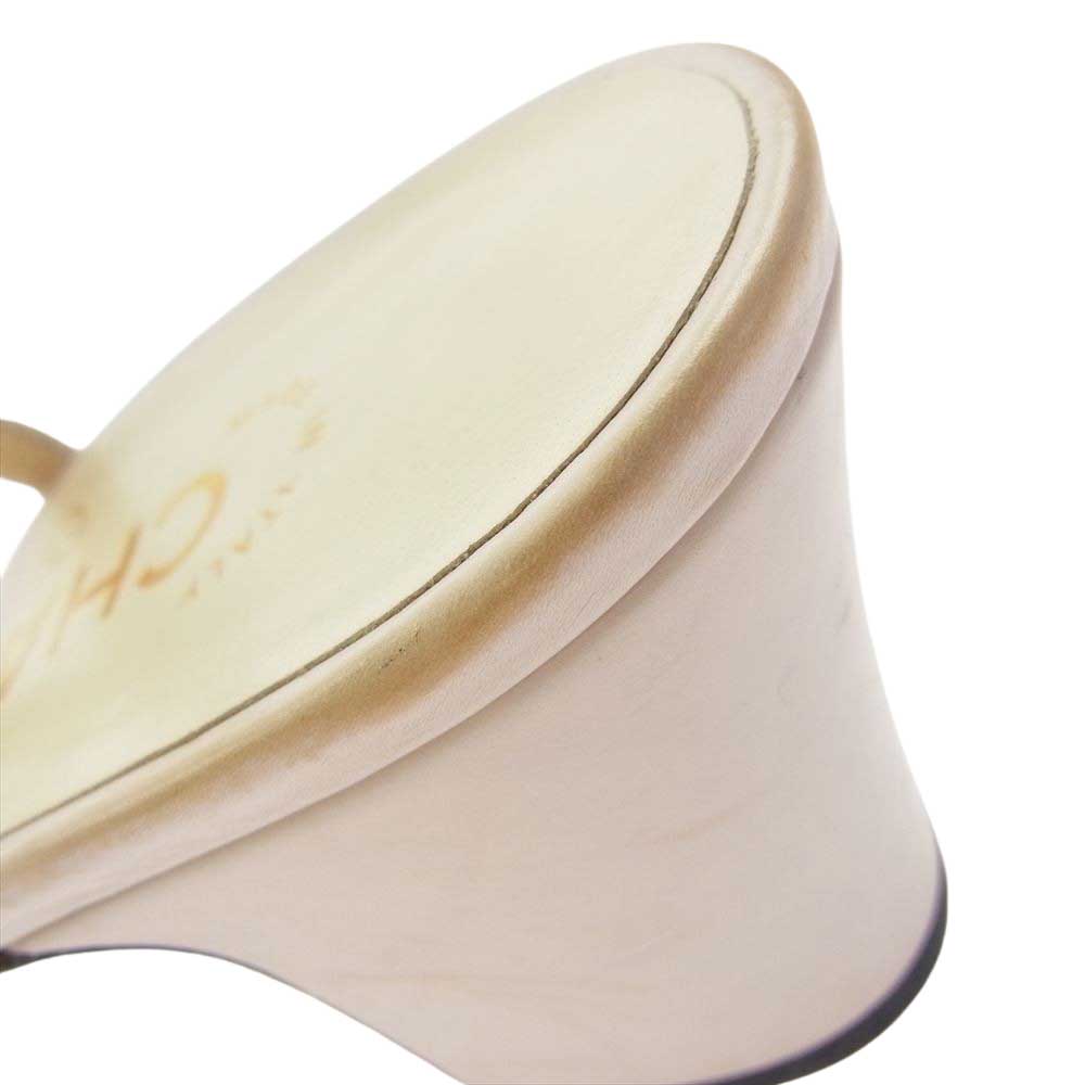 CHANEL シャネル A G31318 イタリア製 ココマーク付 2トーン スリングバック シューズ ヒール パンプス レザー オフホワイト系 ブラック系 37 1/2C【中古】