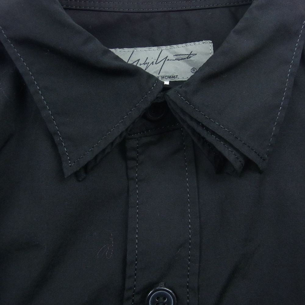 Yohji Yamamoto POUR HOMME ヨウジヤマモトプールオム 18AW HV-B07-001 環縫い ブロード 3枚襟 長袖 シャツ ブラック系 2【美品】【中古】