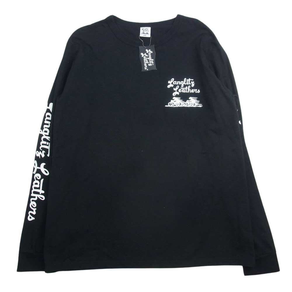 LANGLITZ LEATHERS ラングリッツレザーズ LLC-004 TYPE A LOGO PRINT ロゴ プリント 長袖Tシャツ カットソー ブラック系 XXL【中古】