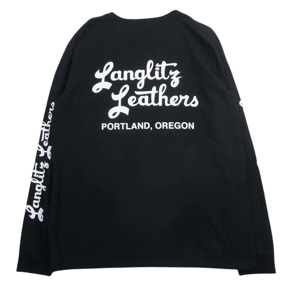 LANGLITZ LEATHERS ラングリッツレザーズ LLC-004 TYPE A LOGO PRINT ロゴ プリント 長袖Tシャツ カットソー ブラック系 XXL【中古】
