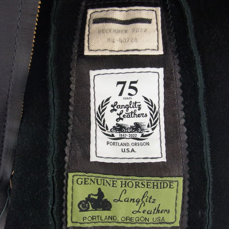 LANGLITZ LEATHERS ラングリッツレザーズ 75thタグ K9  ホースハイド レザー ライダース ジャケット ブラック系【美品】【中古】