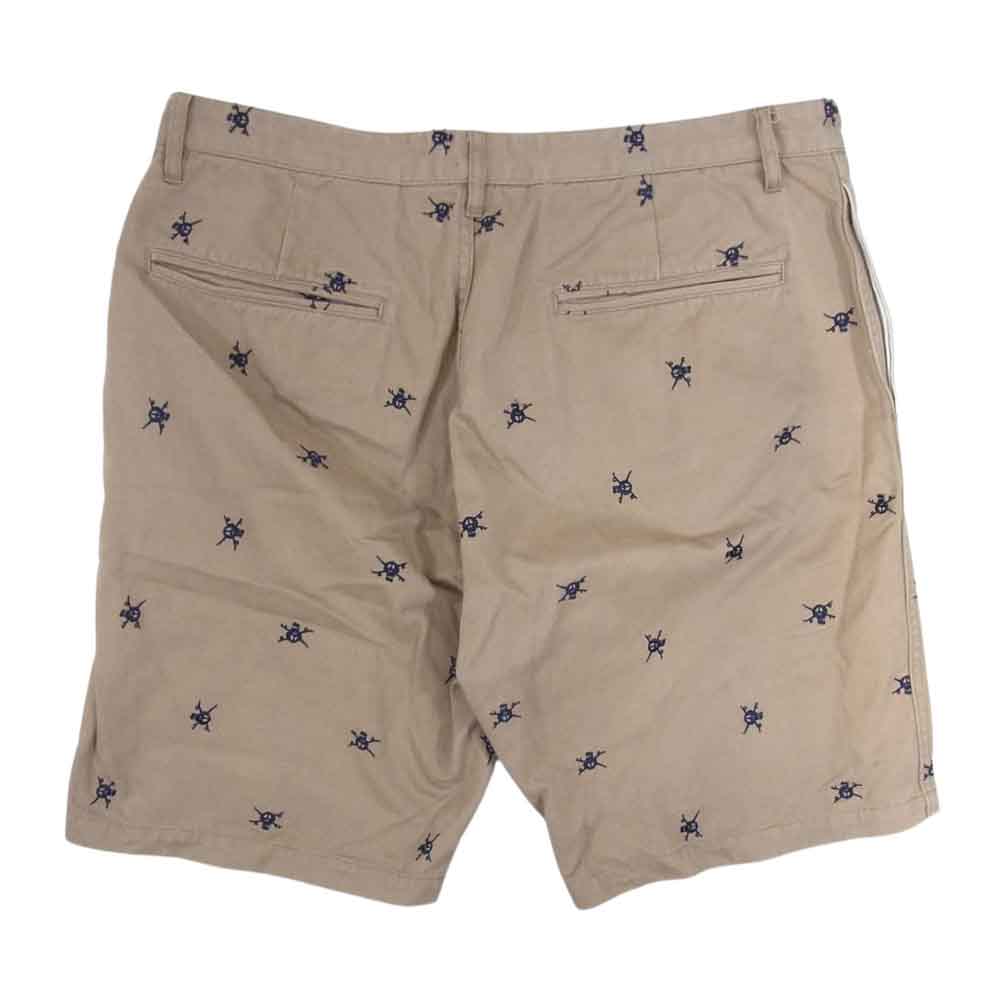 STUSSY ステューシー ドクロ刺繍 総柄 コットン ショート パンツ ブラウン系 34【中古】