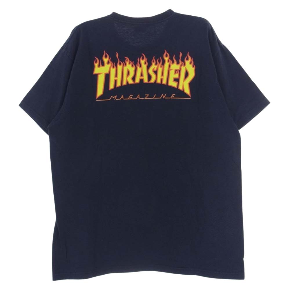Supreme シュプリーム 15SS THRASHER Flame Logo Tee スラッシャー フレイム 半袖 Tシャツ ネイビー系 XL【中古】